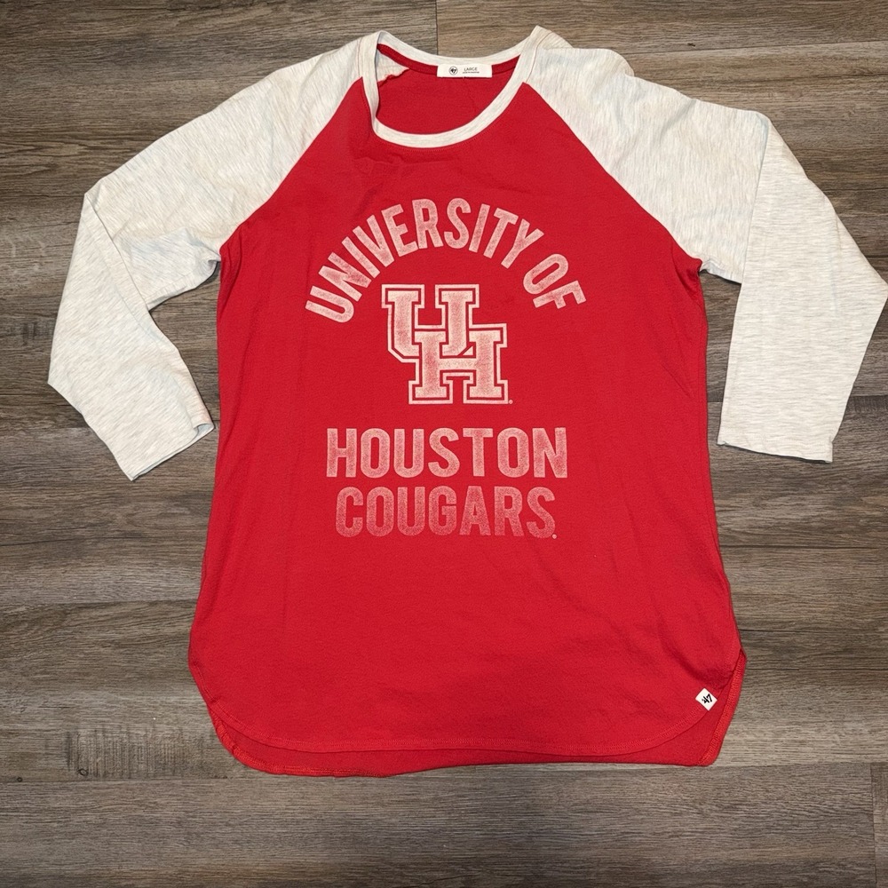 Houston Cougars Red/White Raglan 3/4 Sleeve Shirt Large